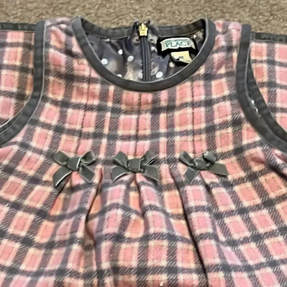 The Children’s Place Pink and Gray Plaid Sleeveless Wool Formal Dress- 3T Vintag
